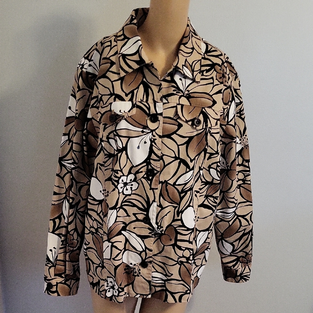 Alfred Dunner Beige and Black Floral Jacket